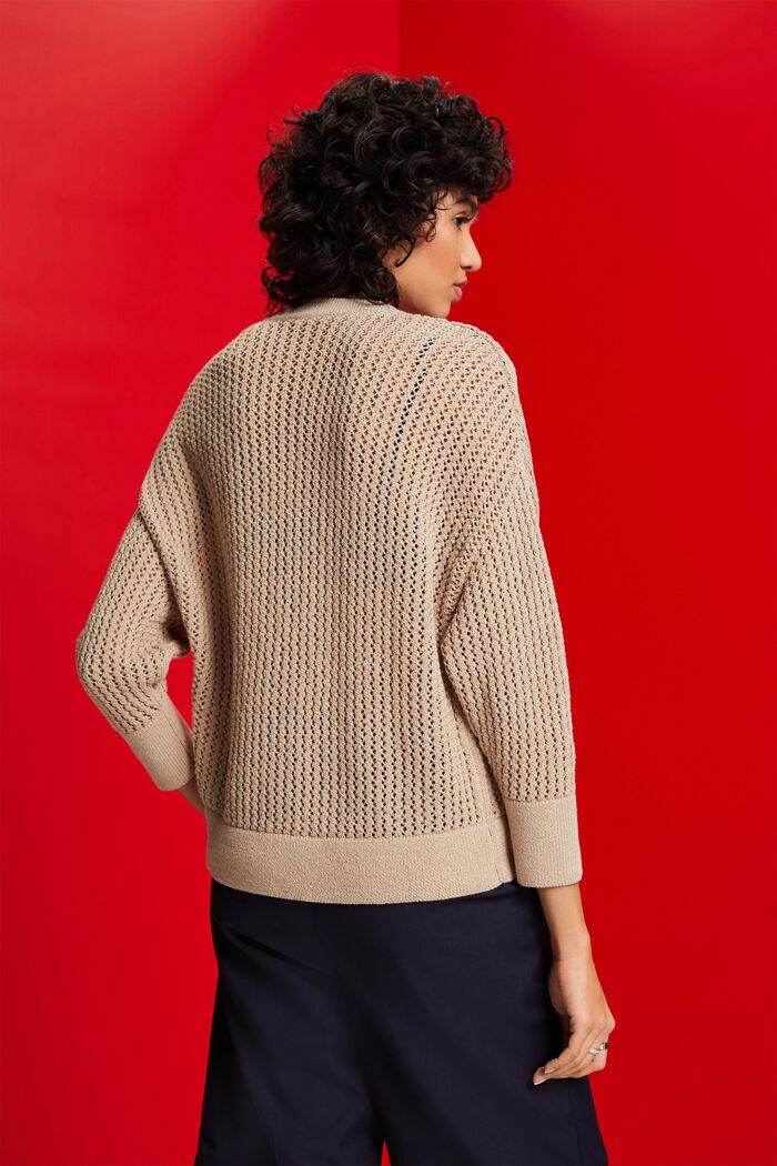 Open-Knit Cardigan, LIGHT TAUPE, detail image number 3