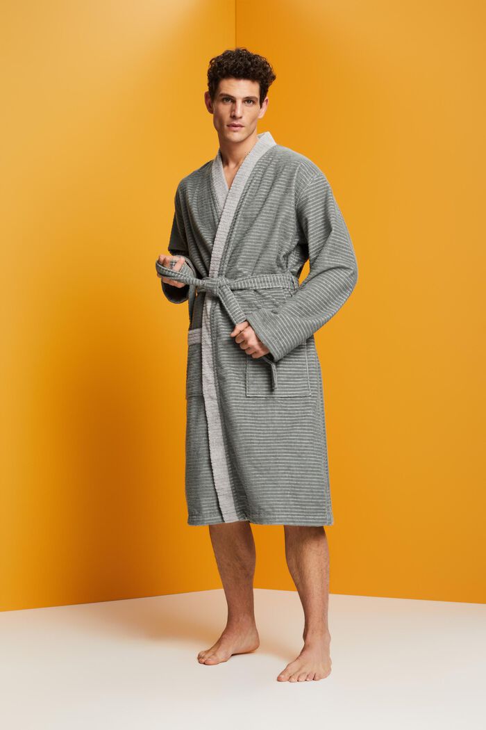 Bathrobe with textured stripes, ANTHRACITE, detail image number 1