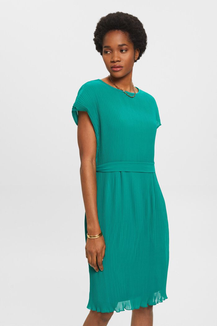 Sleeveless plissé dress, LENZING™ ECOVERO™, EMERALD GREEN, detail image number 0