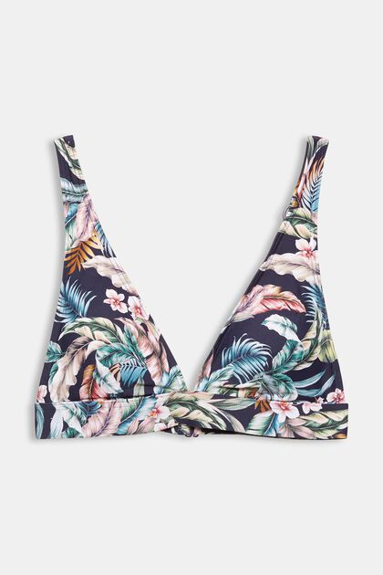 Made of recycled material: padded top with a tropical print