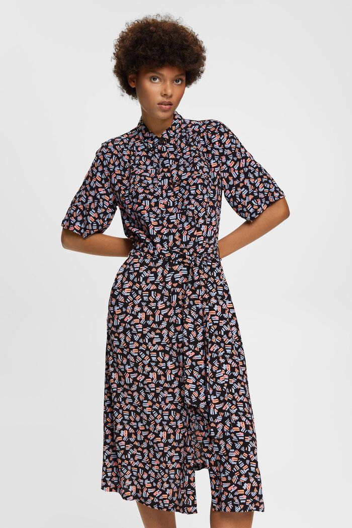 Midi dress with all-over print, BLACK, detail image number 0