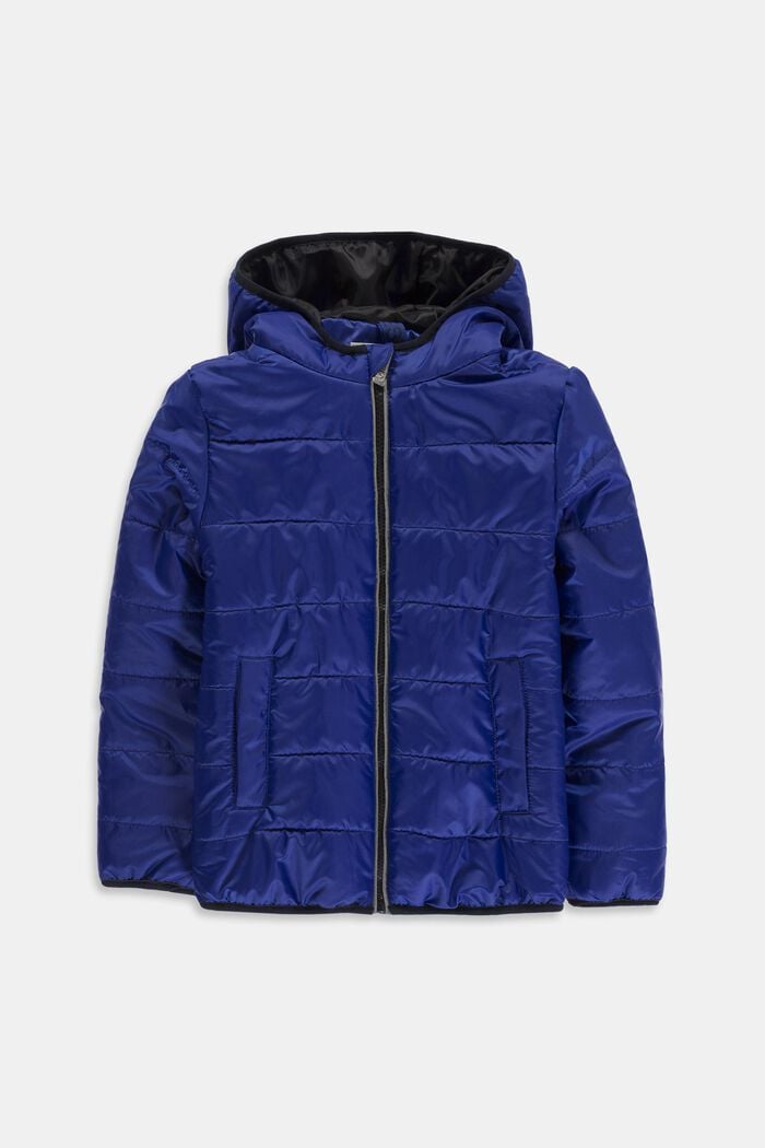 Padded quilted jacket with a hood, BRIGHT BLUE, overview