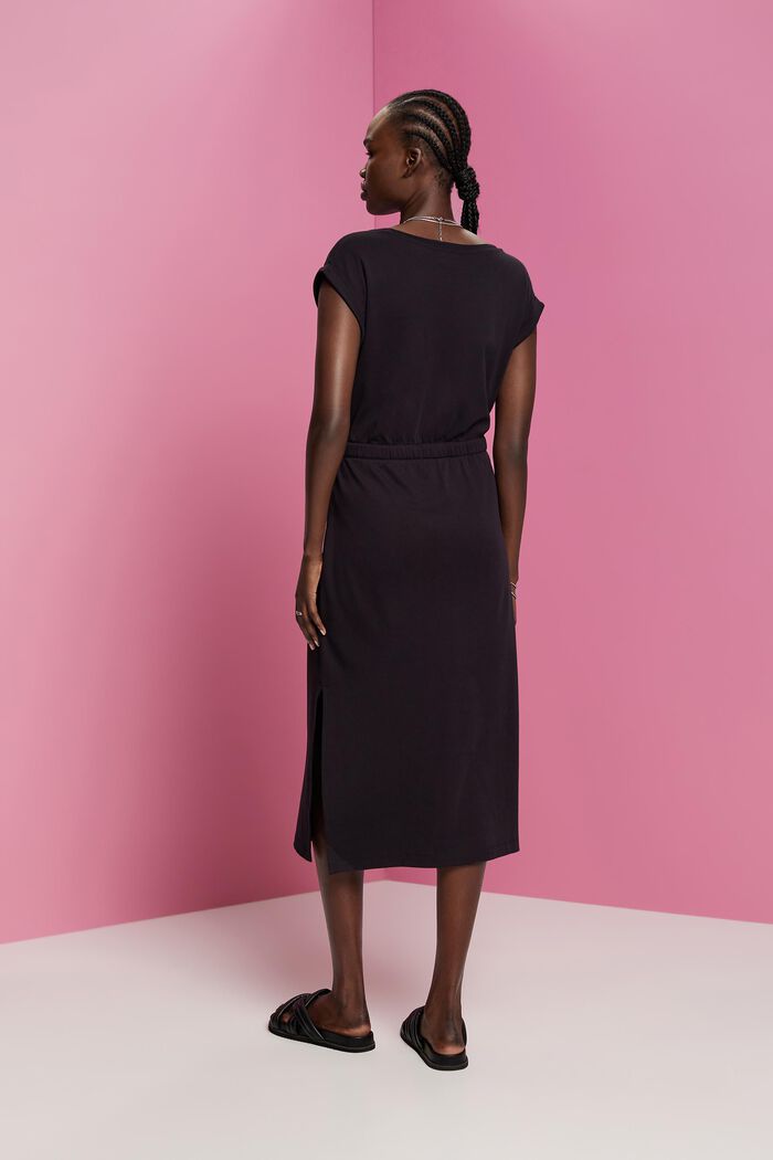 Jersey midi dress with a tie belt, BLACK, detail image number 3