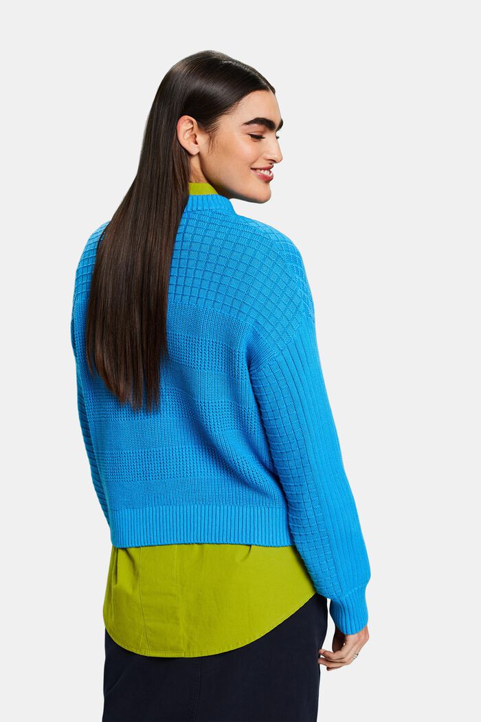 Structured Round Neck Sweater, BLUE, detail image number 2