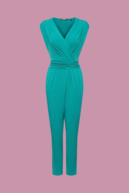 Sleeveless jumpsuit with wrapped neckline