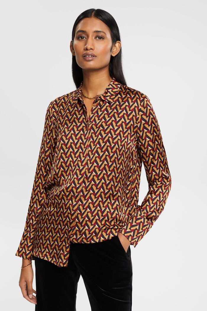 Satin blouse with all-over pattern, BLACK, detail image number 0
