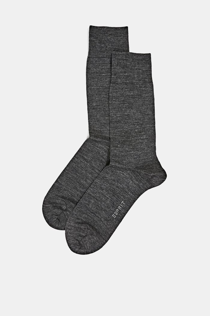 Double pack of fine knit socks with new wool, ANTHRACITE MELANGE, detail image number 0