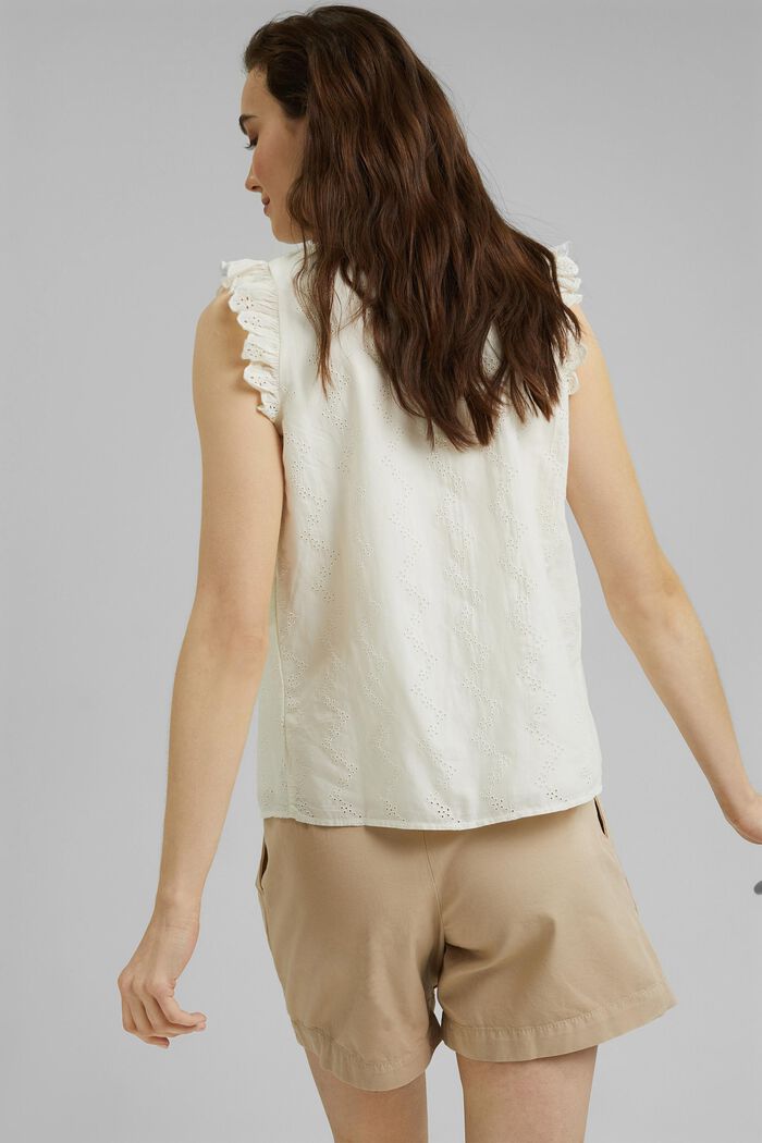 Blouse with broderie anglaise, organic cotton, OFF WHITE, detail image number 3