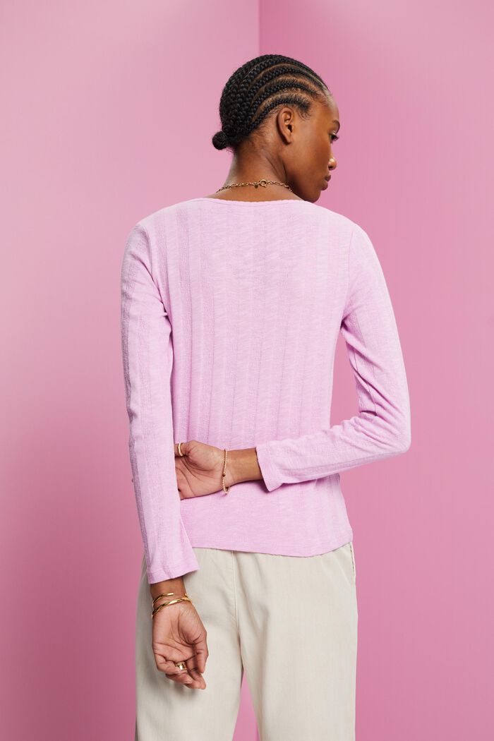 Textured ribbed long sleeve top, LILAC, detail image number 3