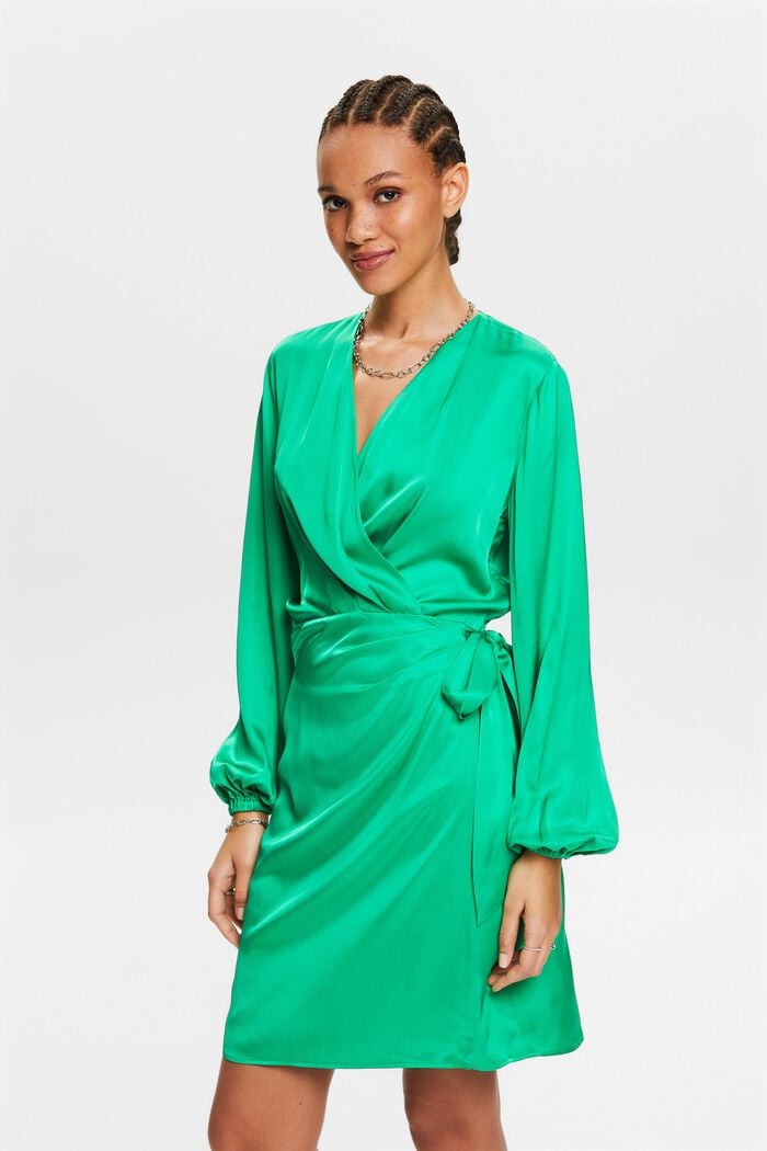 Wrap Satin Mini Dress, GREEN, detail image number 0