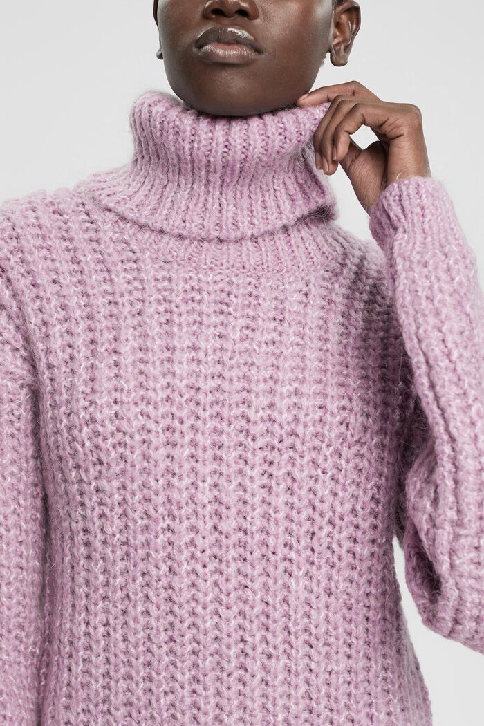 Chunky roll neck jumper with alpaca and wool, LILAC, detail image number 0
