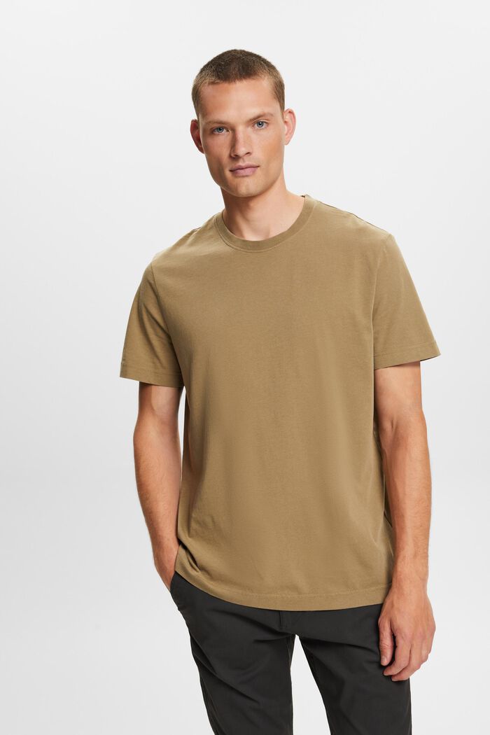 Jersey crewneck t-shirt, 100% cotton, KHAKI GREEN, detail image number 0