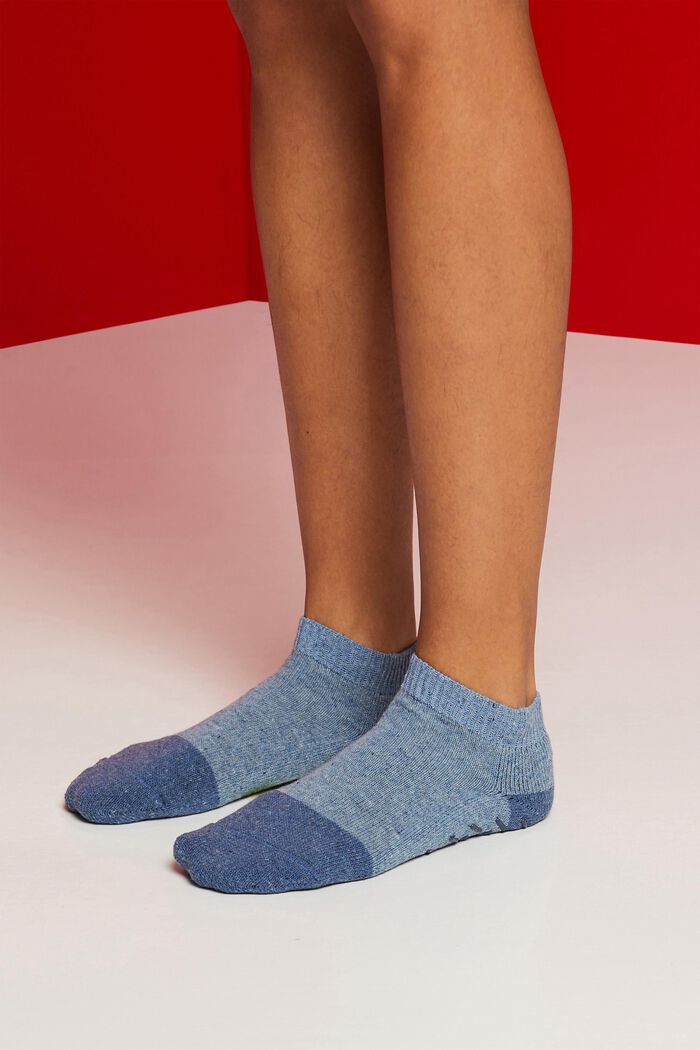 Non-slip short socks, wool blend, BLUE SMOKE, detail image number 1