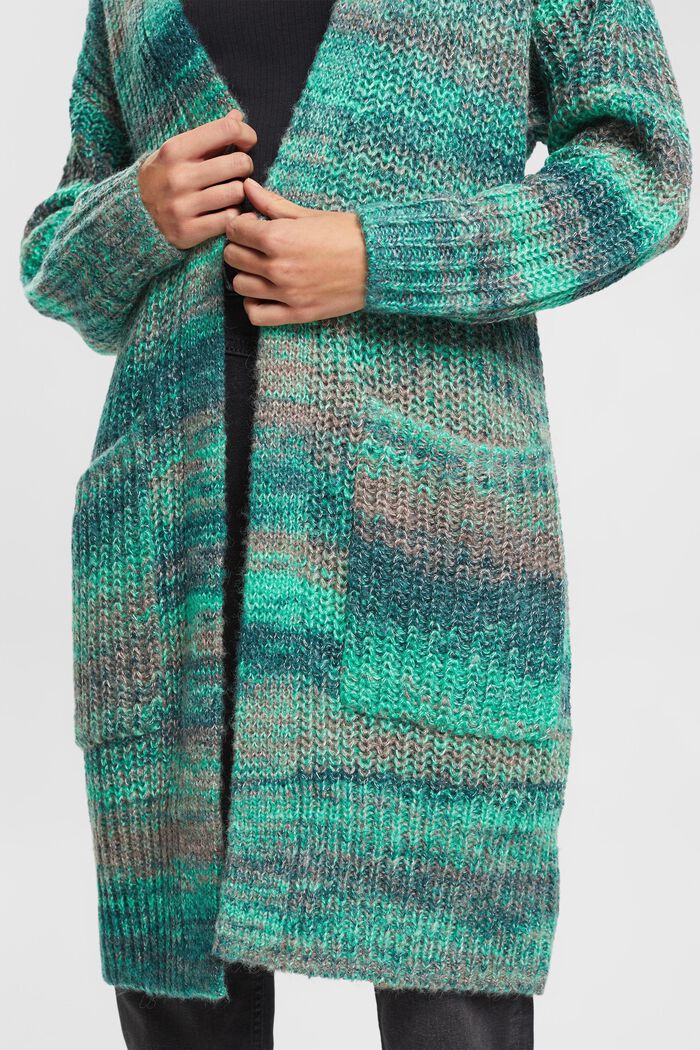 Knit cardigan with wool, TEAL GREEN, detail image number 0