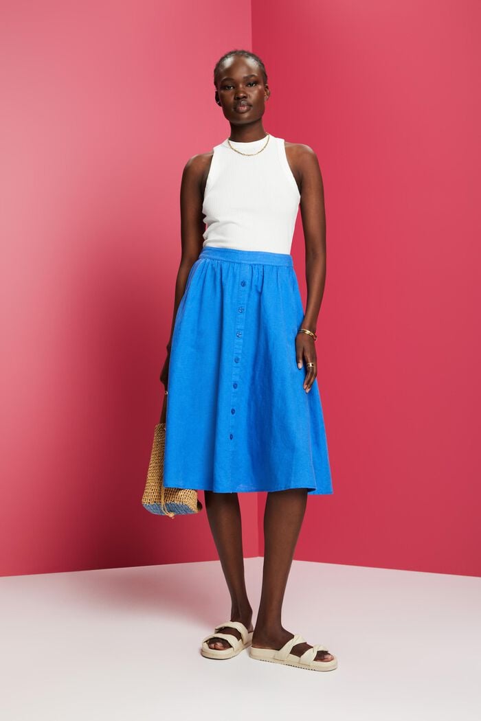 Midi skirt, linen-cotton blend, BRIGHT BLUE, detail image number 1