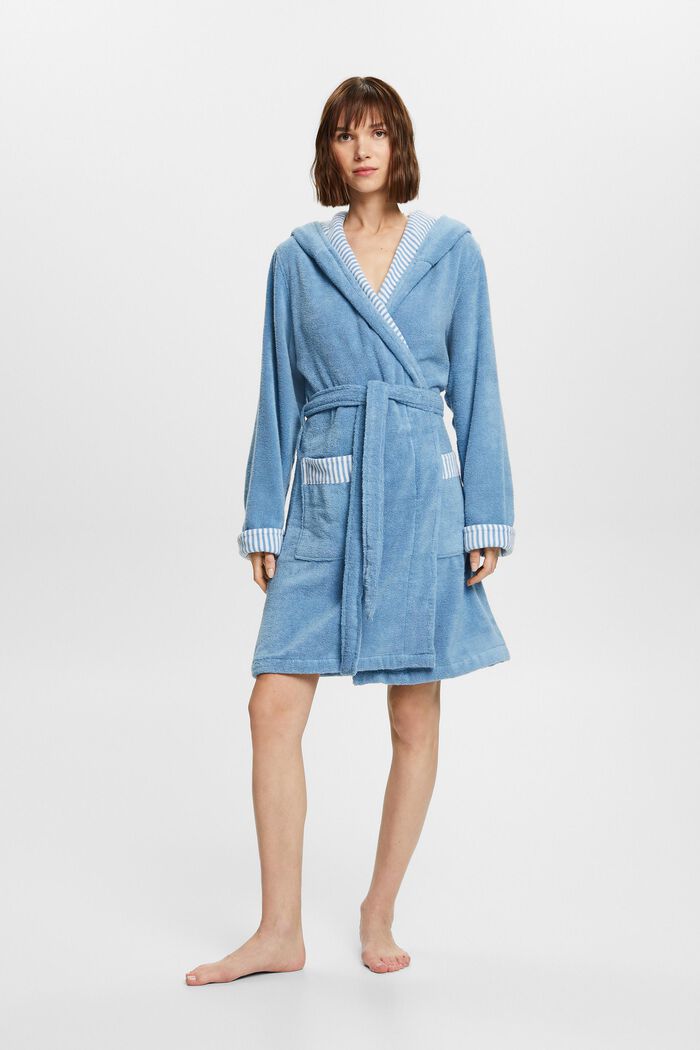 Terry cloth bathrobe with striped lining, SKY BLUE, detail image number 1
