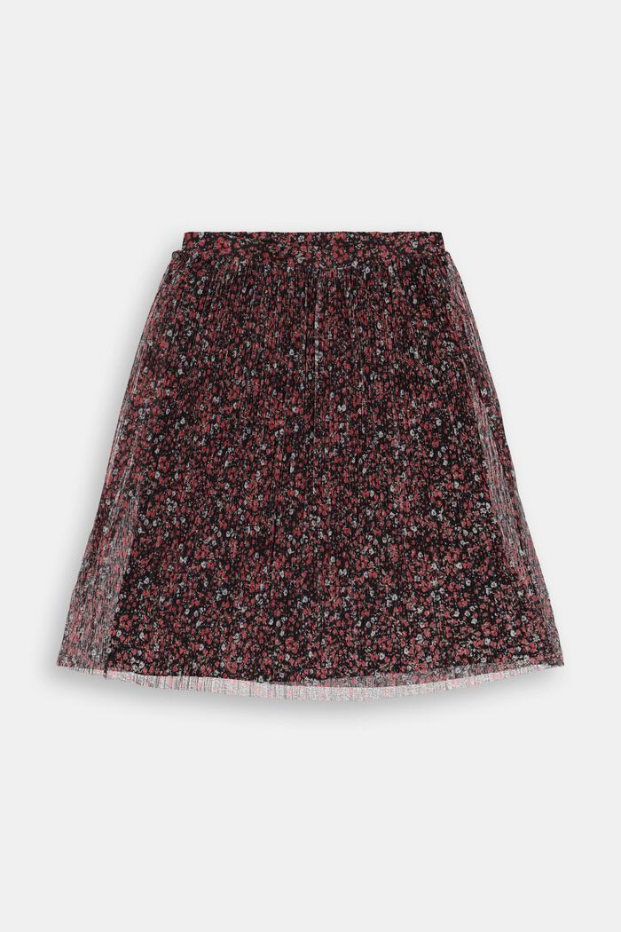 CURVY mille-fleurs skirt made of pleated mesh, BLACK, detail image number 0