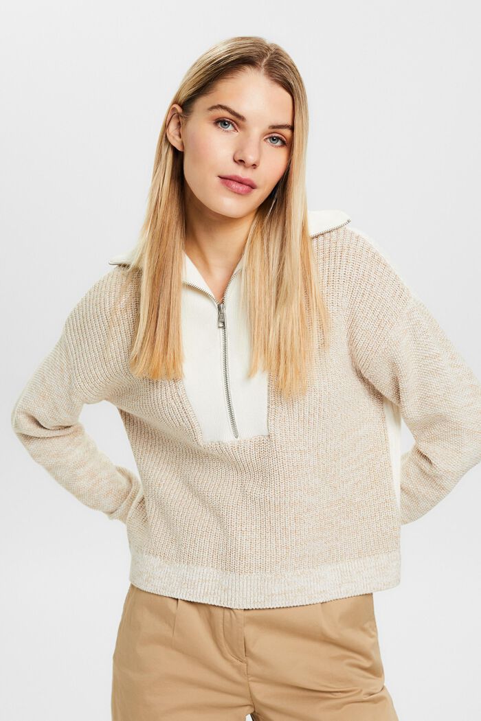 Textured Troyer Sweater, OFF WHITE, detail image number 0