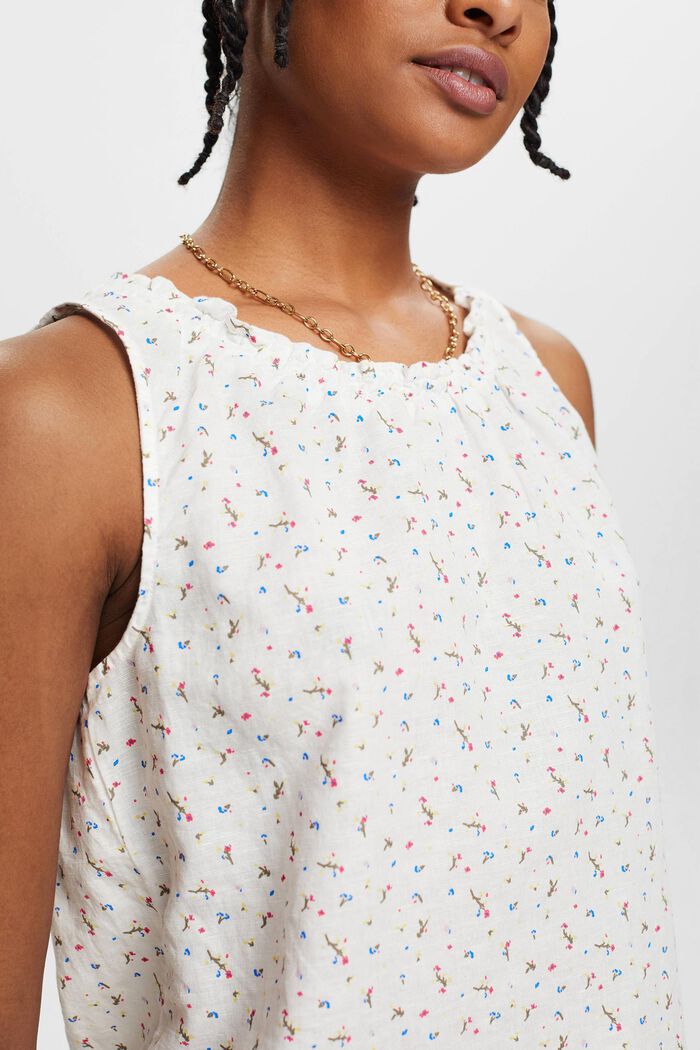 Sleeveless linen blend blouse with floral print, OFF WHITE, detail image number 2