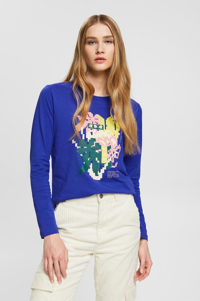 Long-sleeved top with retro print, INK, detail image number 0