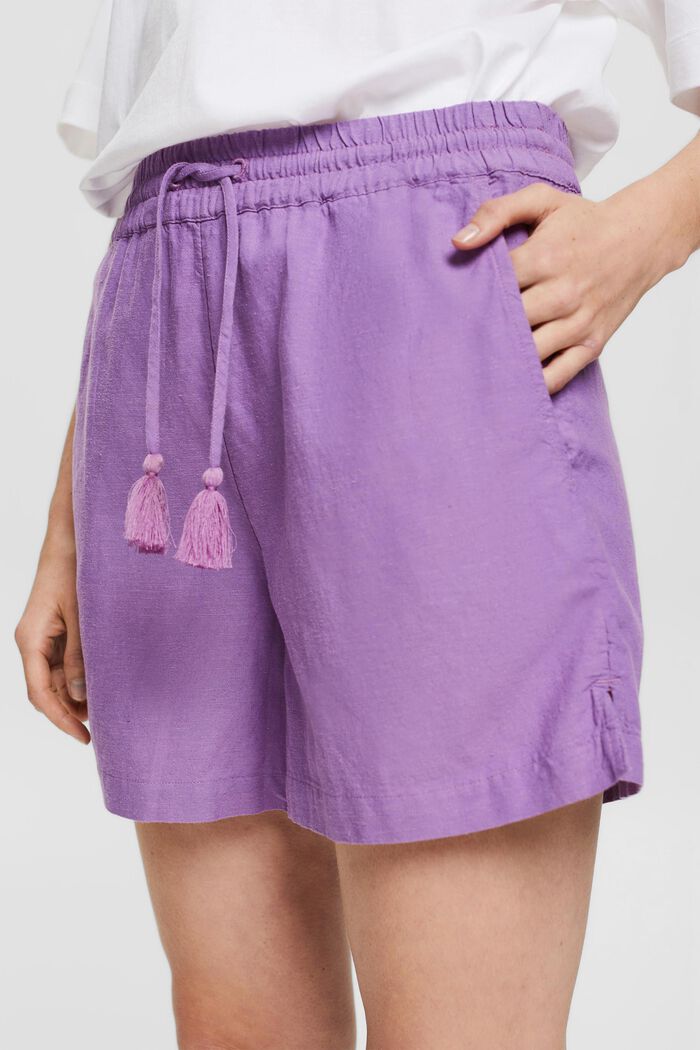 Linen blend: shorts with a drawstring waistband, VIOLET, detail image number 2