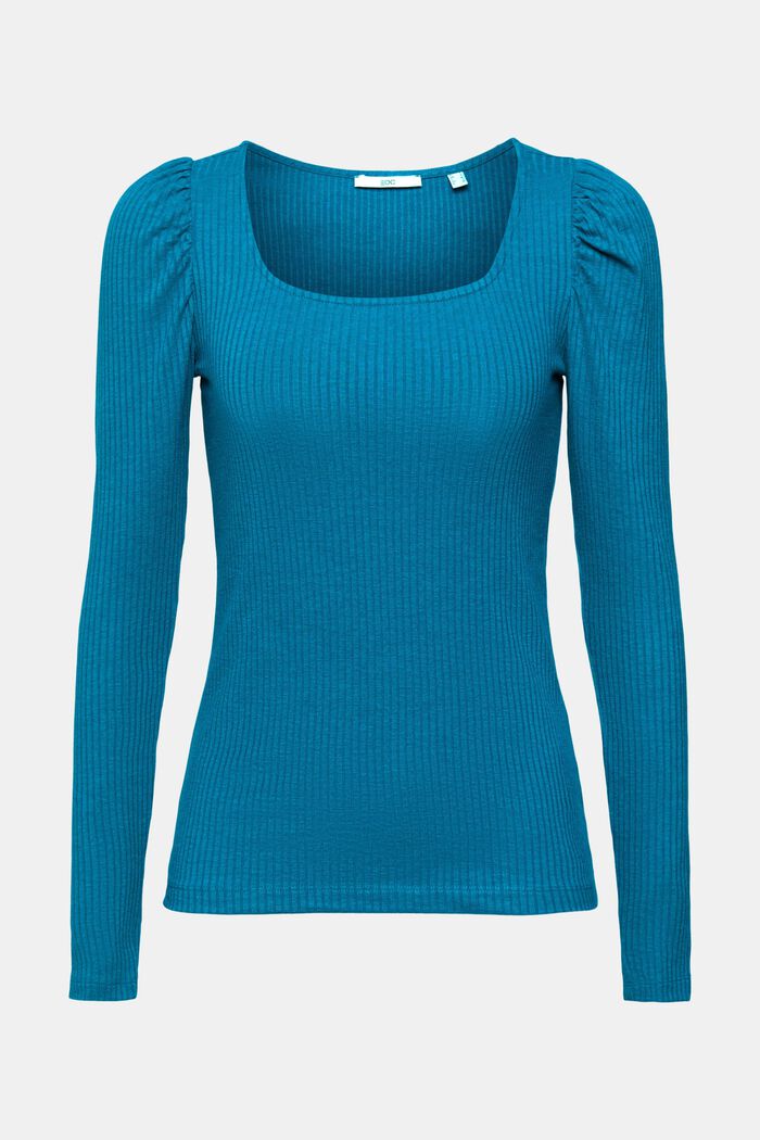 Ribbed sqaure neck long sleeve top