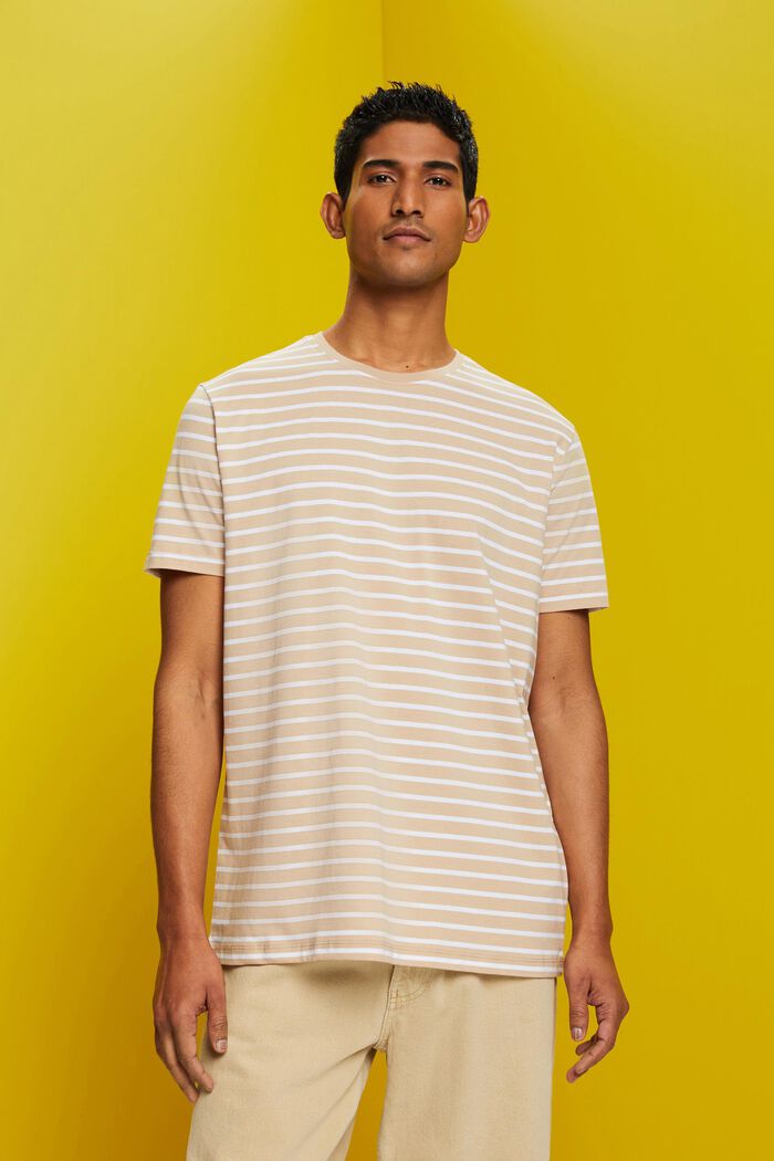 Striped jersey T-shirt, 100% cotton, SAND, detail image number 0