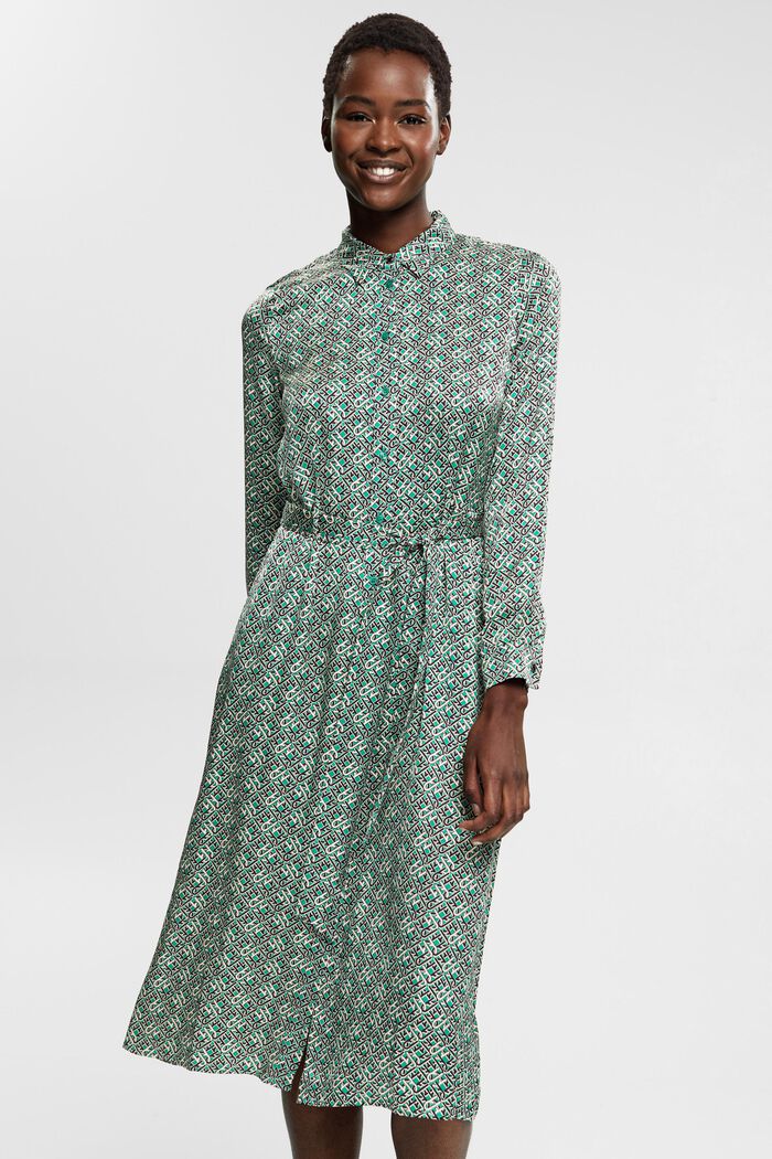 Patterned satin dress, EMERALD GREEN, detail image number 0