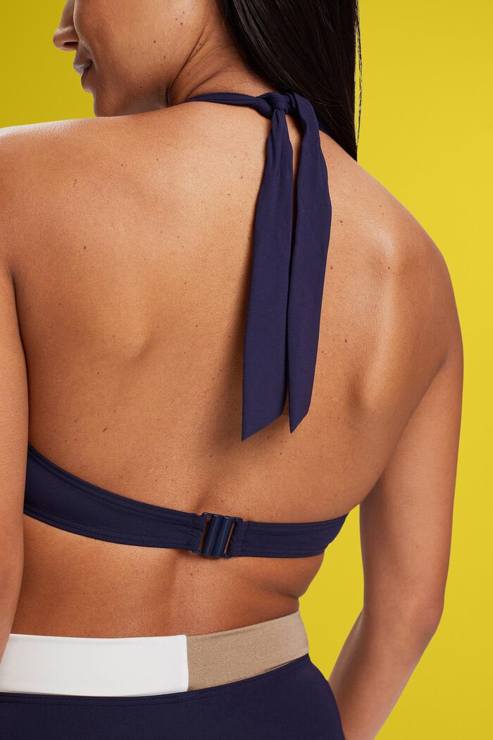 Tri-colour underwired halteneck bikini top, NAVY, detail image number 3