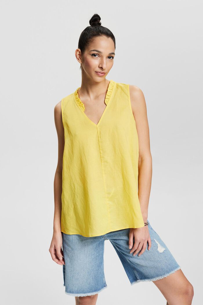 Blouse in blended linen, SUNFLOWER YELLOW, detail image number 0