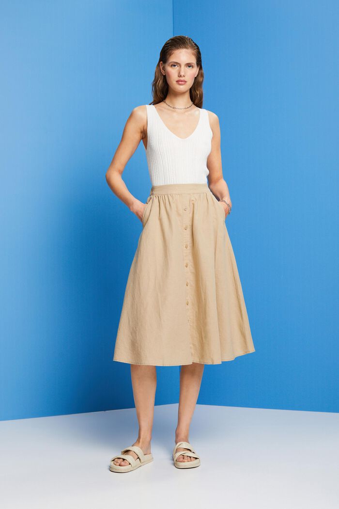 Midi skirt, linen-cotton blend, SAND, detail image number 5
