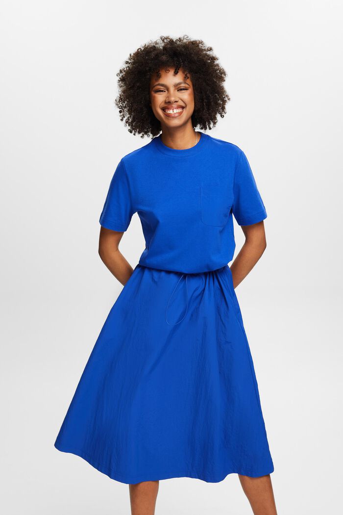 Mixed Material Midi Dress, BRIGHT BLUE, detail image number 0