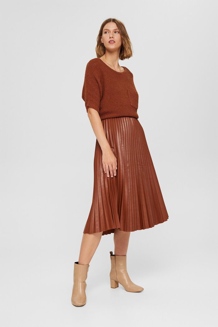 Midi skirt in pleated faux leather, TOFFEE, detail image number 1