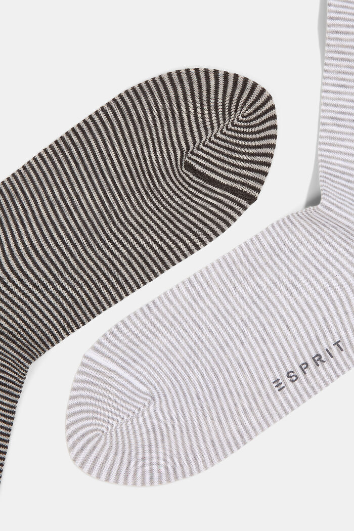 2-pack of striped socks, organic cotton, BROWN/LIGHTGREY, detail image number 1
