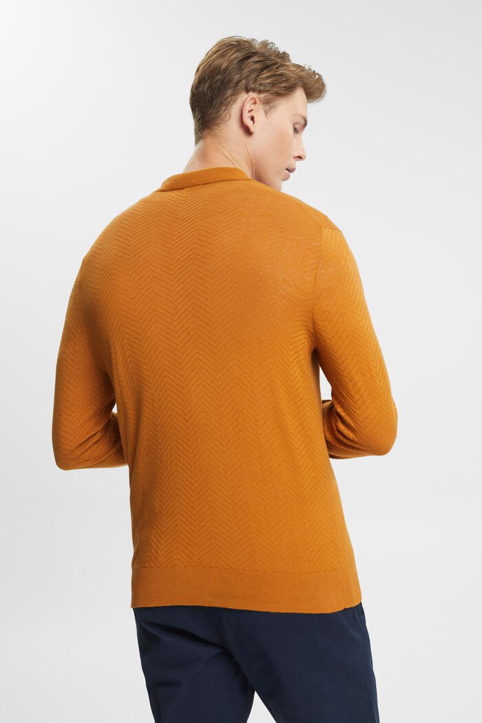 Textured long-sleeved polo shirt, CARAMEL, detail image number 3