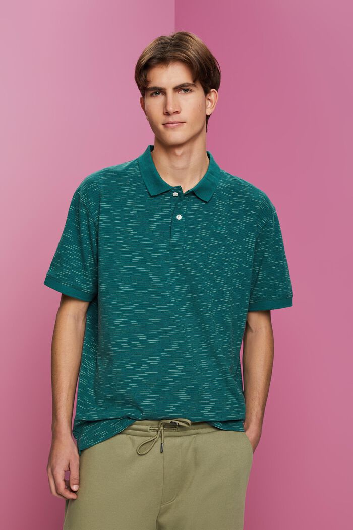 Fine stripe mélange polo shirt, EMERALD GREEN, detail image number 0