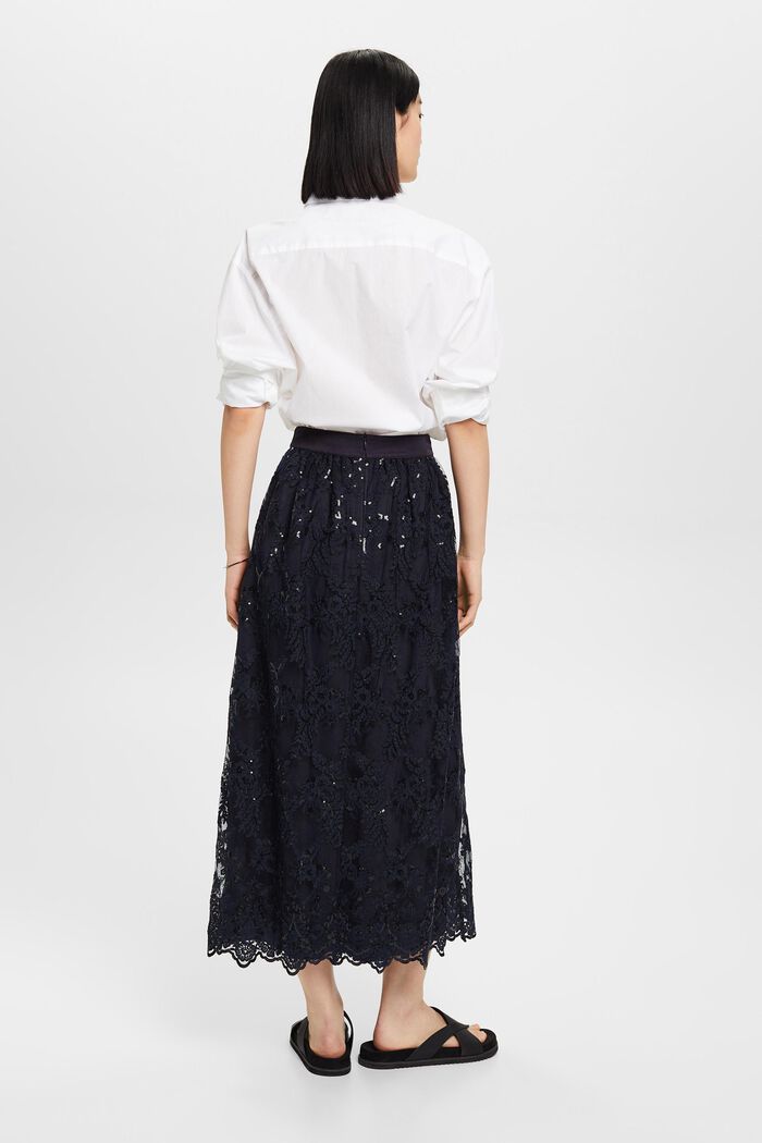 Midi skirt with embroidered flowers, NAVY, detail image number 3