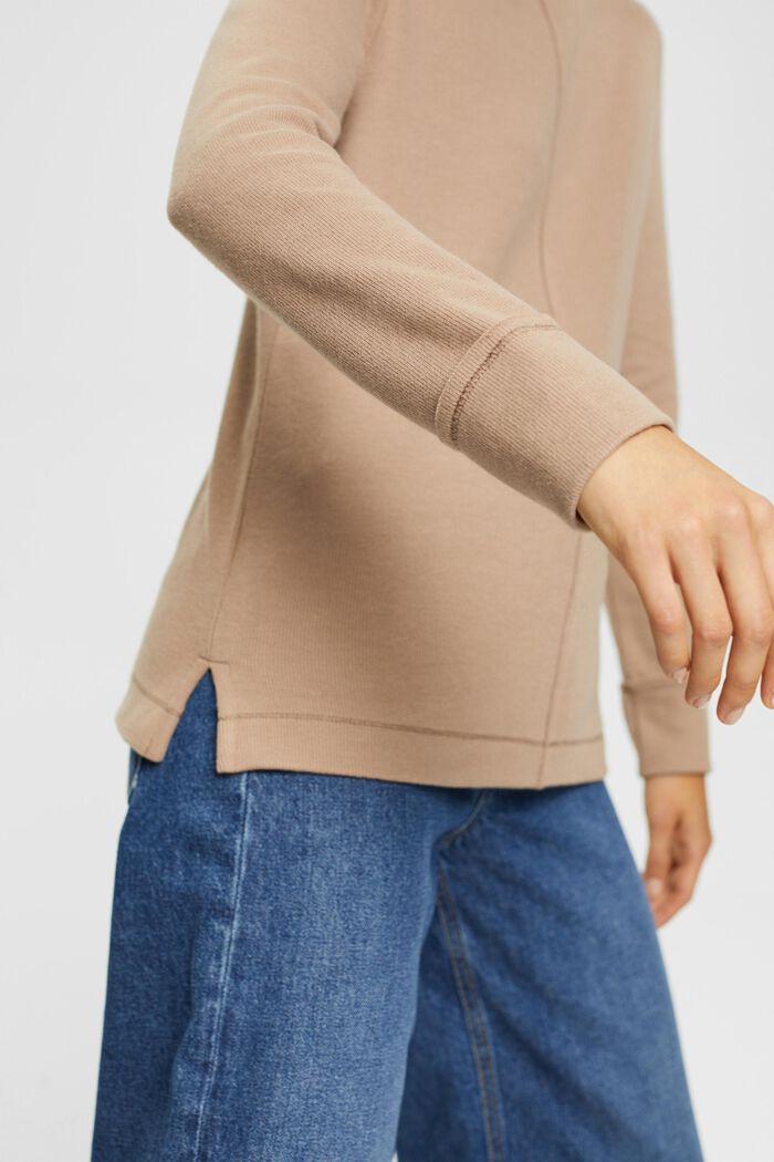 Stand-up collar sweatshirt, cotton blend, TAUPE, detail image number 0