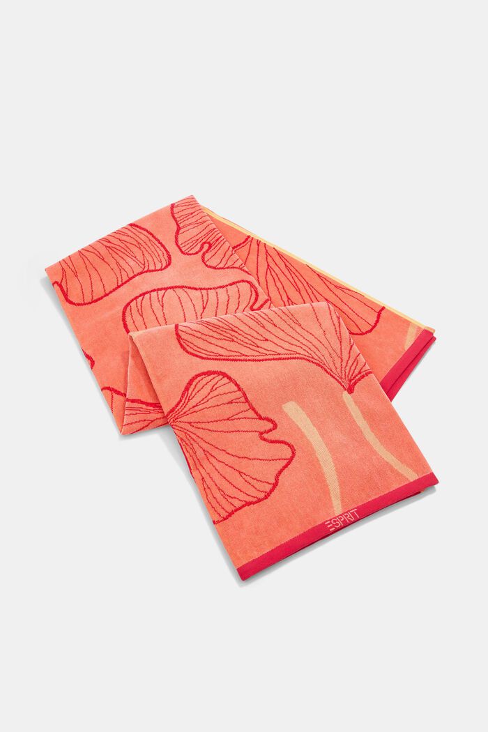 Beach towel with a ginkgo pattern, 100% cotton, CORAL, detail image number 3