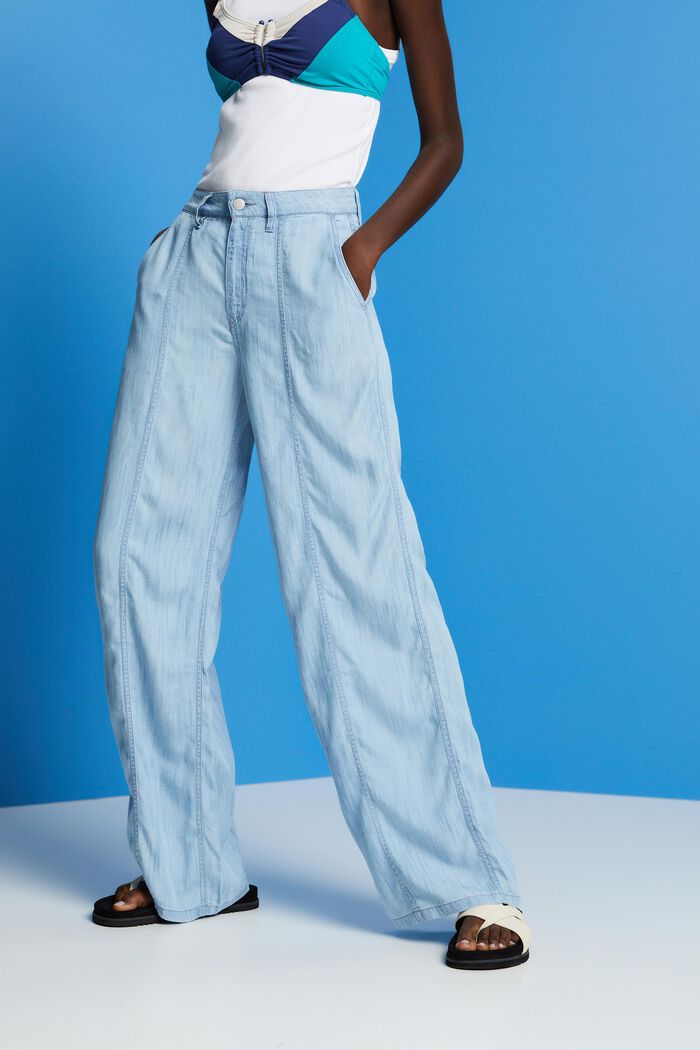 High-rise wide leg trousers, BLUE LIGHT WASHED, detail image number 0