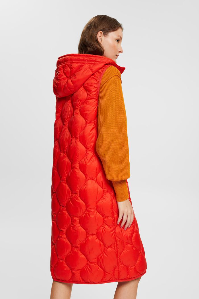Long quilted body-warmer, ORANGE RED, detail image number 3