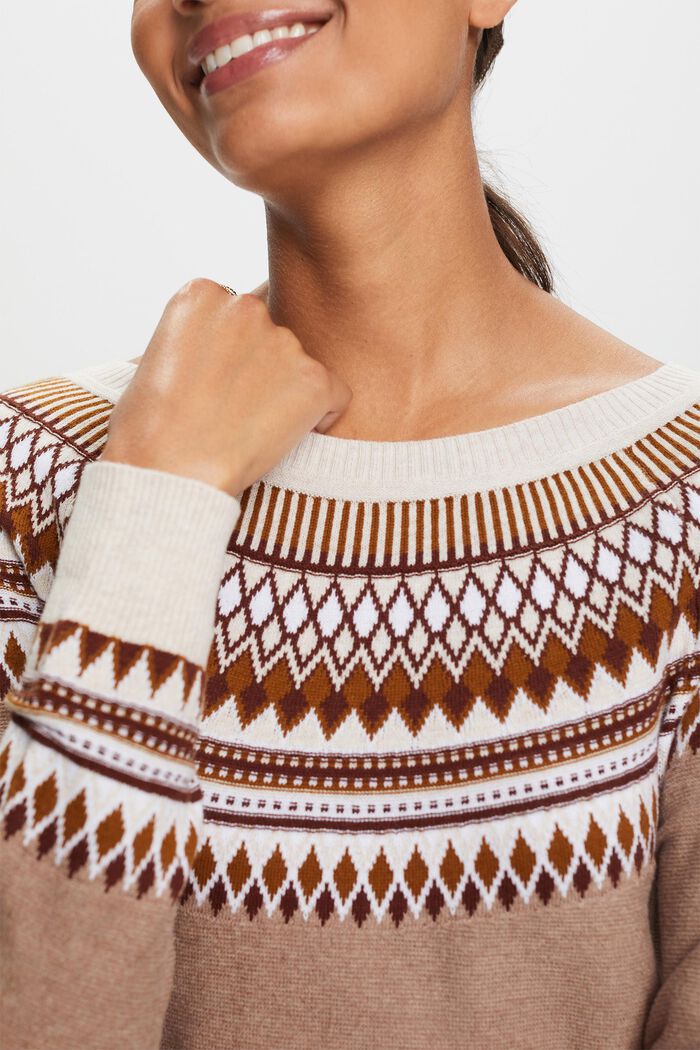 Cotton Jacquard Sweater, LIGHT TAUPE, detail image number 1