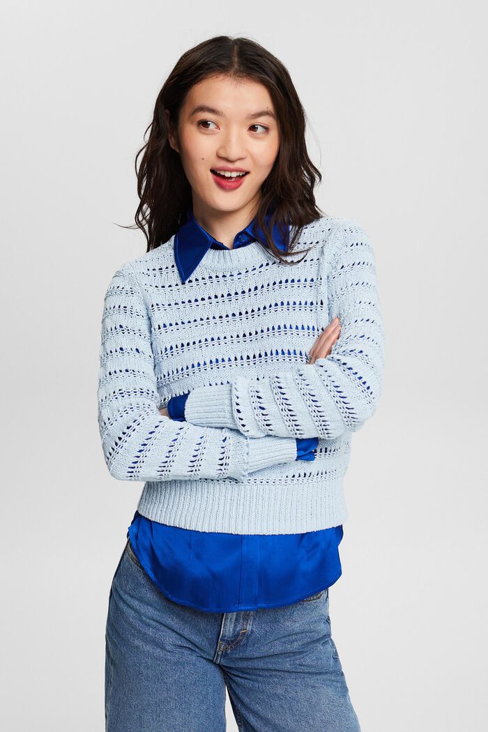 Open-Knit Sweater, LIGHT BLUE, detail image number 0
