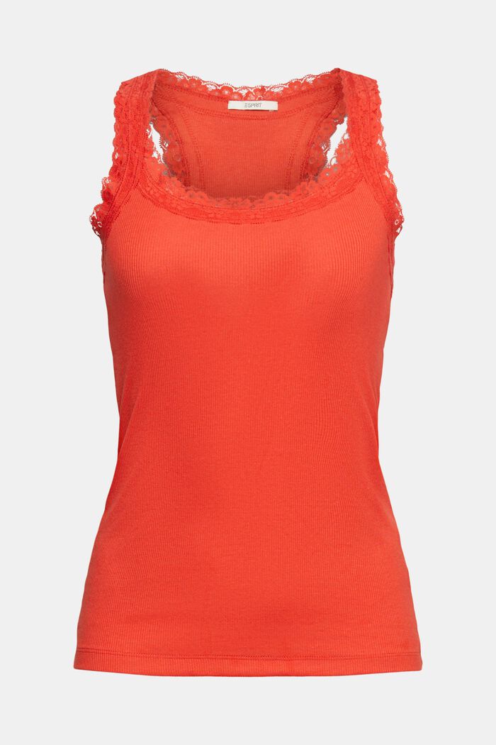 Sleeveless top with lace trim, ORANGE RED, detail image number 2