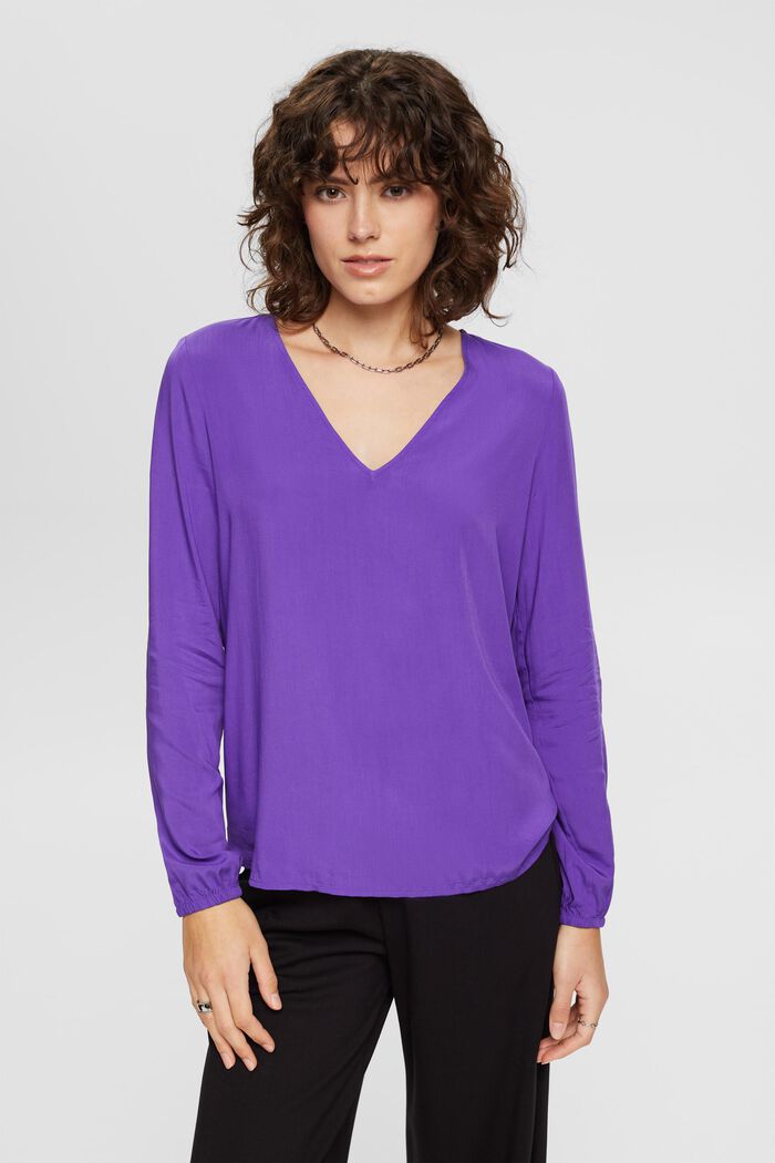 V-neck blouse, LENZING™ ECOVERO™, PURPLE, detail image number 0