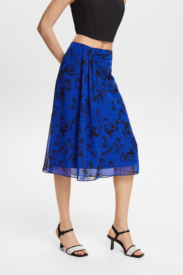 Printed Gathered Chiffon Skirt, BRIGHT BLUE, detail image number 0