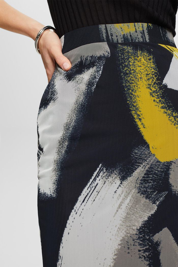 Printed Mesh Midi Skirt, BLACK, detail image number 3