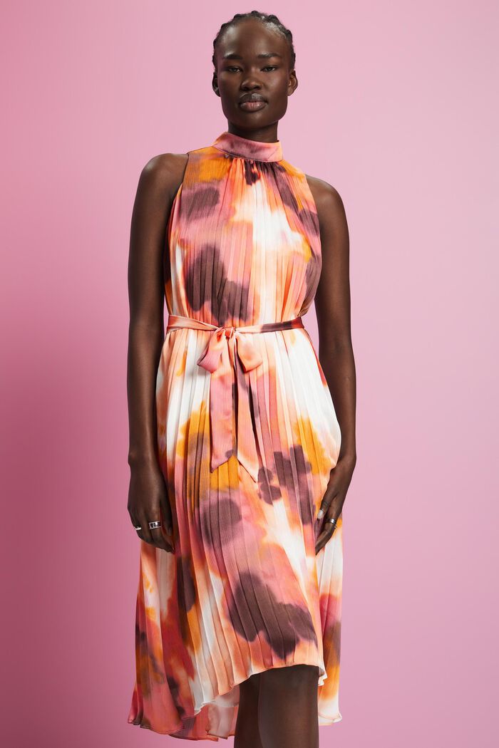 Crinkled midi dress with all-over print, PINK, detail image number 0
