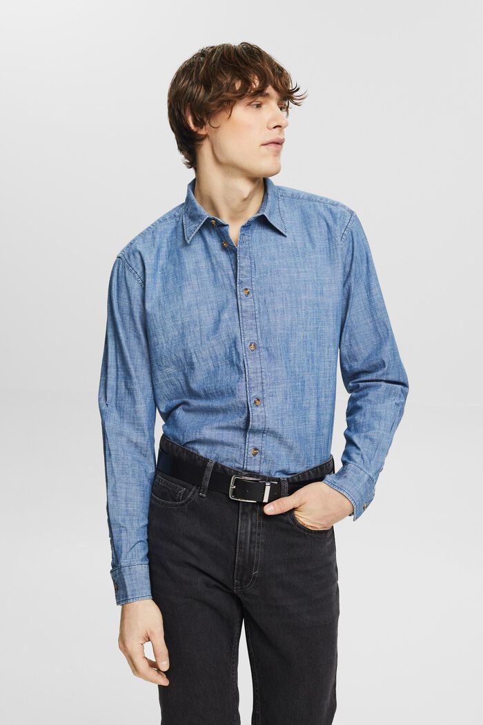 Chambray Button-Down Shirt, BLUE MEDIUM WASHED, detail image number 0