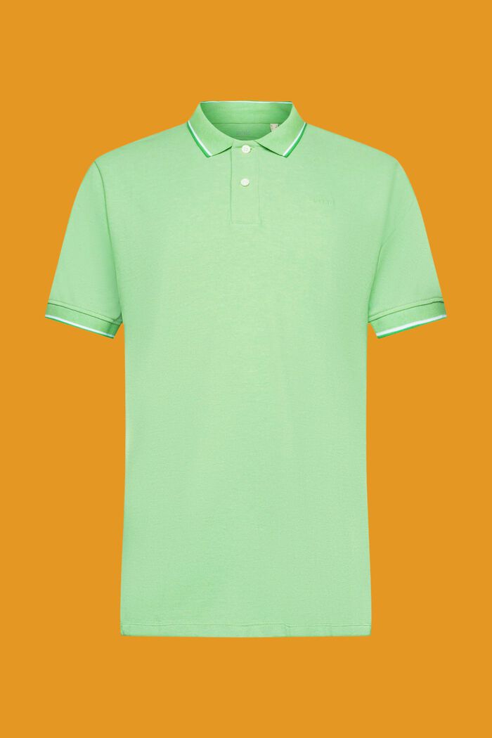 Pique polo shirt with striped details, GREEN, detail image number 6